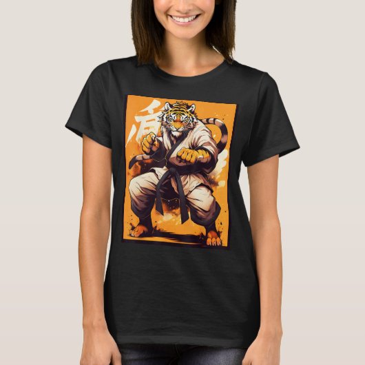 空手キンググラフィックとタイガー空手戦士デ Tシャツ (正面)