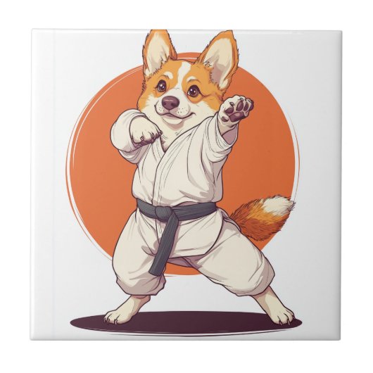 空手コーギー　武術犬 タイル (正面)