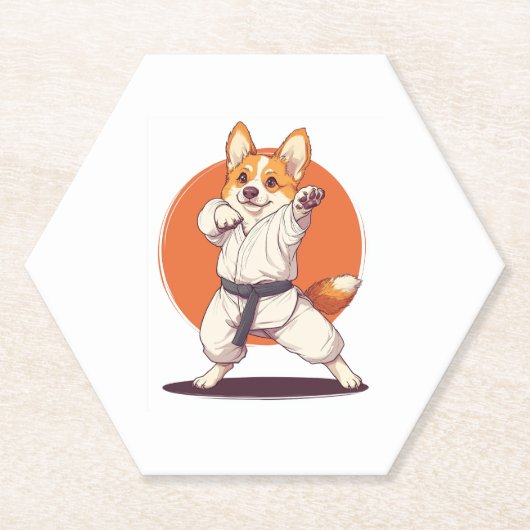 空手コーギー　武術犬 ペーパーコースター (正面)