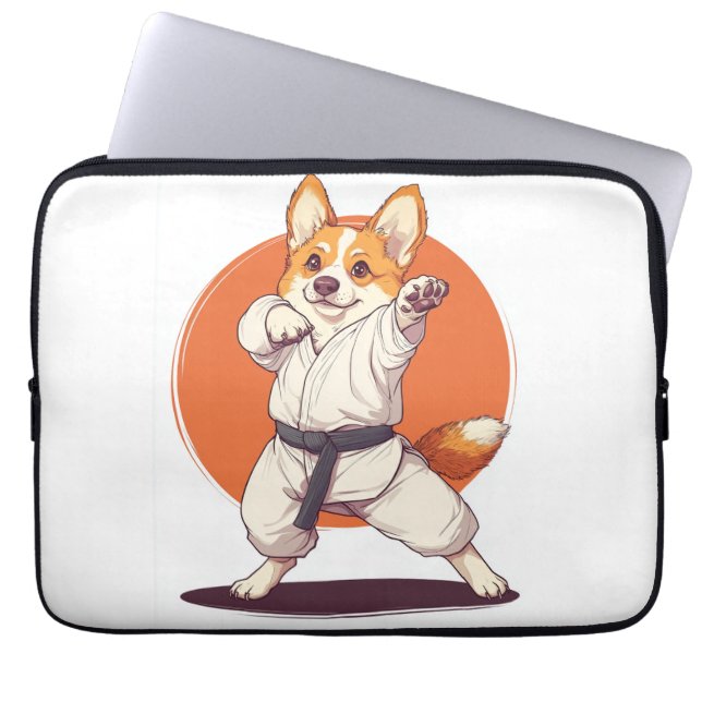 空手コーギー　武術犬 ラップトップスリーブ (正面)