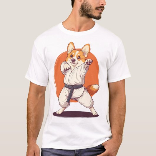 空手コーギー 武術犬 Tシャツ (正面)