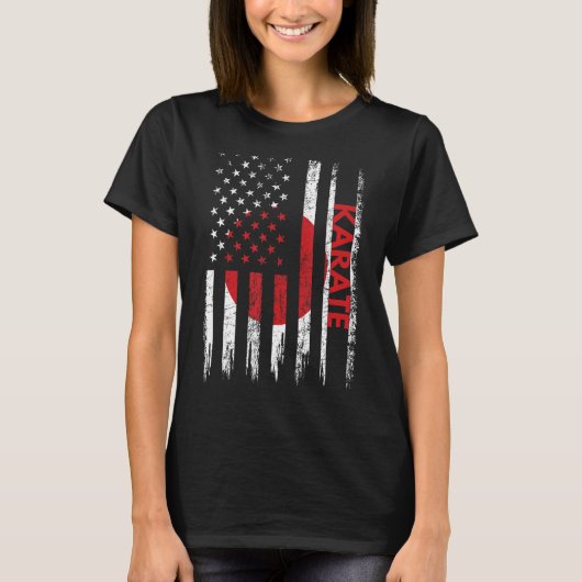 空手シャツ武術アーツギフト日本の国旗 Tシャツ (正面)