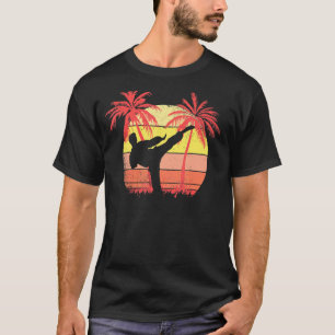 空手ハイキック夏サンセット80s手のひら tシャツ