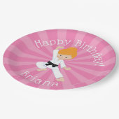 空手バースデーパーティーレッドヘアガールピンク ペーパープレート (アングル)