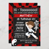 空手パーティーブラウンヘアボーイ子供の誕生日パーティー 招待状 (正面/裏面)