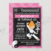 空手パーティーレッドヘアガール子供の誕生日パーティー 招待状 (正面/裏面)