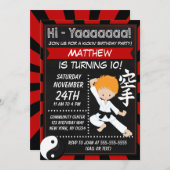 空手パーティーレッドヘアボーイ子供の誕生日パーティー 招待状 (正面/裏面)