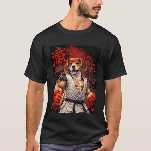 空手ビーグル犬の戦士 Tシャツ (正面)