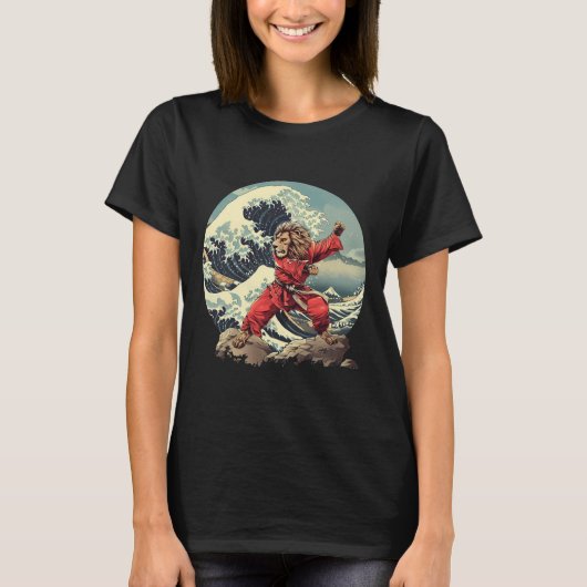 空手ライオン波富士山キックボクシングテコンドー Tシャツ (正面)