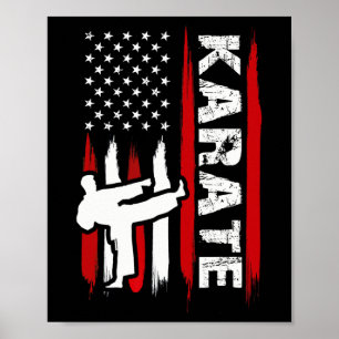 空手功夫アメリカ国旗 黒帯 武術 ポスター