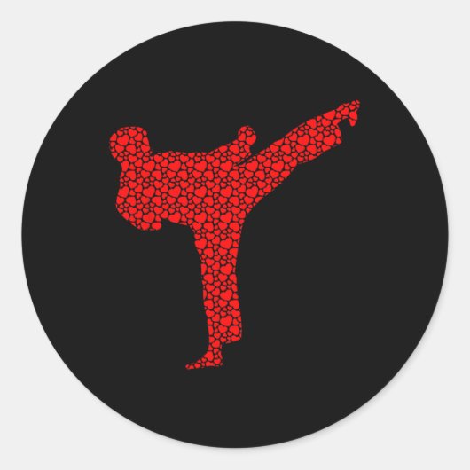 空手好きのバレンタインハート愛キュートシルエット ラウンドシール (正面)