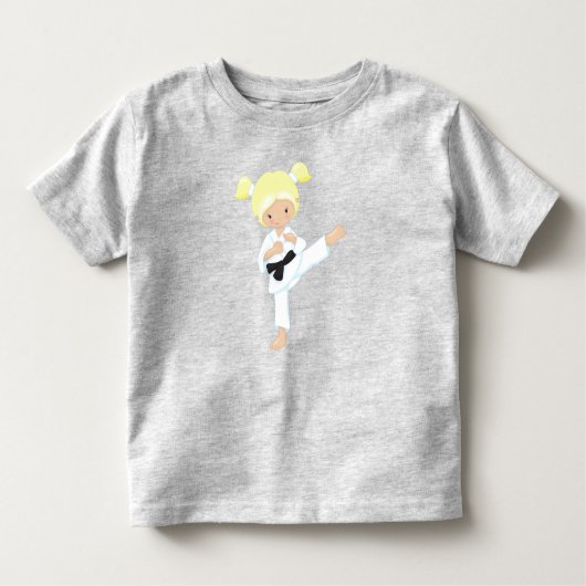 空手少女、かわいい女の子、金髪、黒帯 トドラーTシャツ (正面)