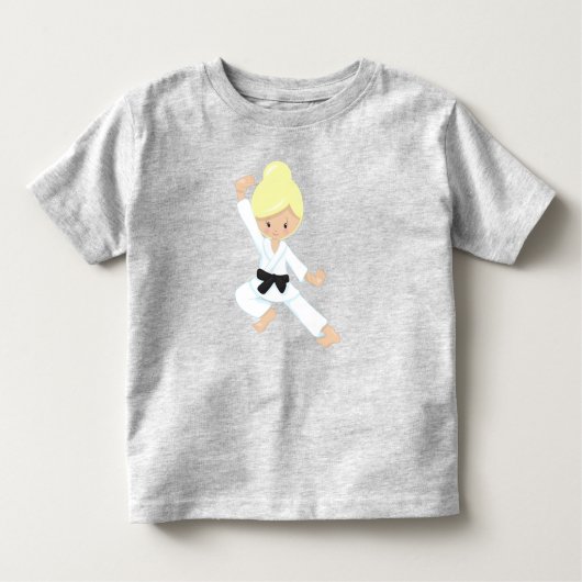 空手少女、かわいい女の子、黒帯、金髪 トドラーTシャツ (正面)