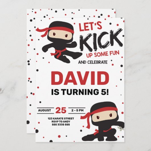 空手少年忍者誕生日 招待状 (正面/裏面)