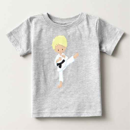 空手少年、かわいい少年、金髪、黒帯 ベビーTシャツ (正面)