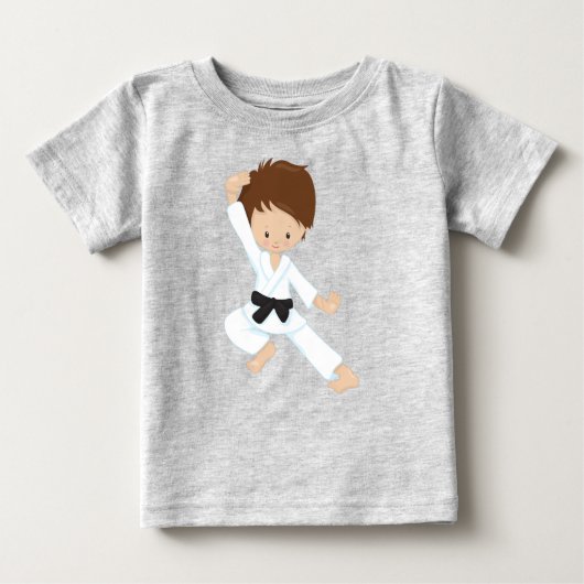 空手少年、かわいい少年、黒帯、茶色の髪 ベビーTシャツ (正面)