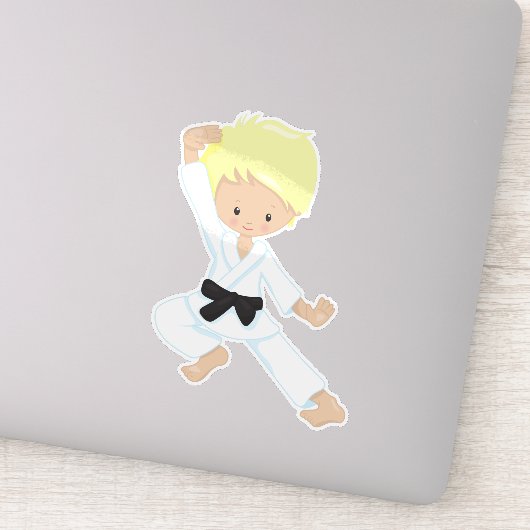 空手少年，かわいい少年，黒帯，金髪 シール (詳細)