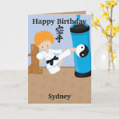 空手少年 誕生日おめでとうぬりえ カード (黄色い花)