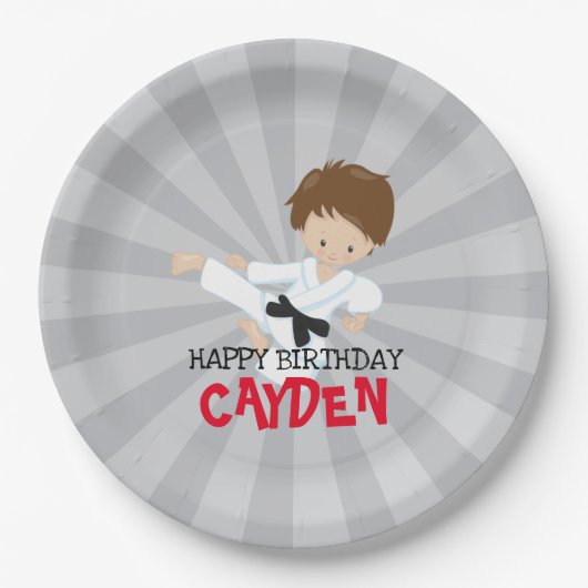 空手少年 赤 武道 誕生日 紙皿 (正面)