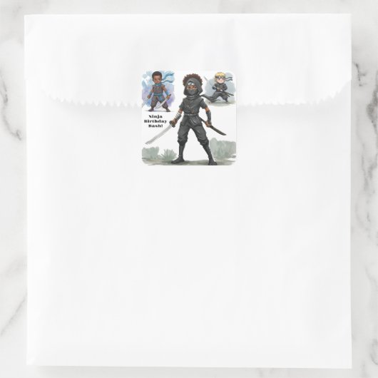 空手忍者ボーイズ誕生日Bash スクエアシール (バッグ)