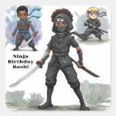 空手忍者ボーイズ誕生日Bash スクエアシール (正面)