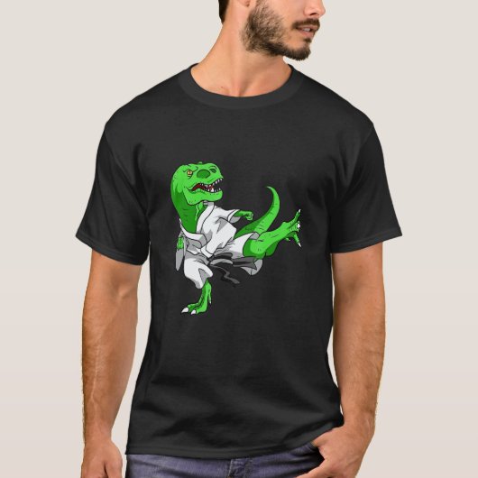 空手恐竜 カラテサウルス ティラノサウルス 少年 少女 キッズ Tシャツ (正面)