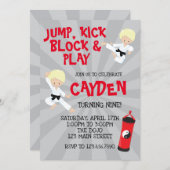 空手武術アーツレッド&ブラック誕生日インヴィット 招待状 (正面/裏面)