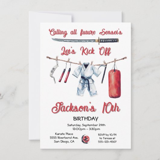 空手武術アーツ誕生日 招待状 (正面)