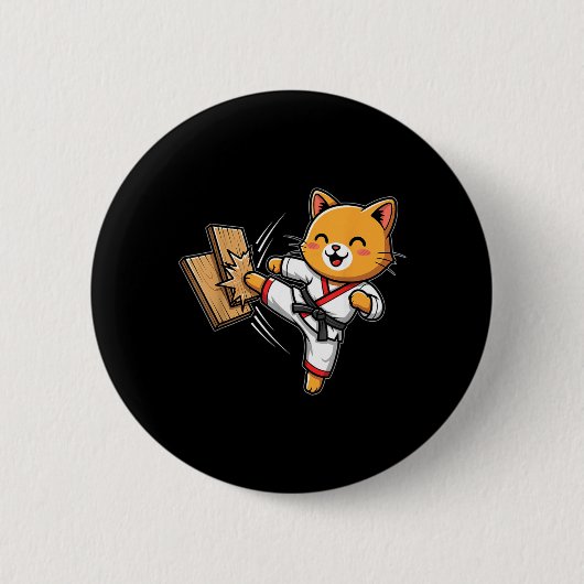 空手猫テコンドー 缶バッジ (正面)