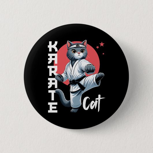 空手猫着黒帯武道キックフェリネ 缶バッジ (正面)