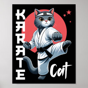 空手猫着 黒帯 武術 キック 猫 ポスター