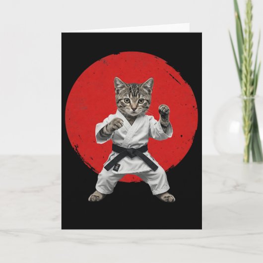 空手猫 黒帯 面白い 武道 柔道 日本 カード (正面)