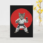 空手猫 黒帯 面白い 武道 柔道 日本 カード (黄色い花)