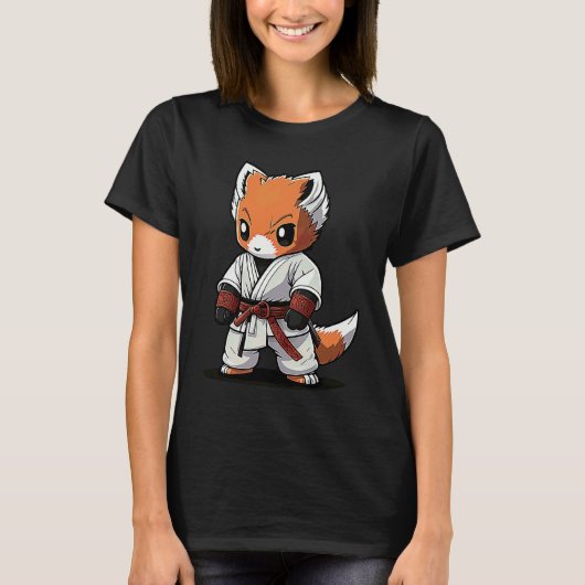 空手着のちびキツネ 日本の空手家キツネ Tシャツ (正面)