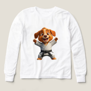 空手着の喜ぶキャラクター子犬