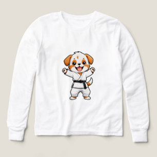 空手着の喜ぶキャラクター子犬