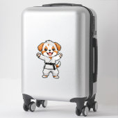 空手着の喜ぶキャラクター子犬 シール (スーツケース)