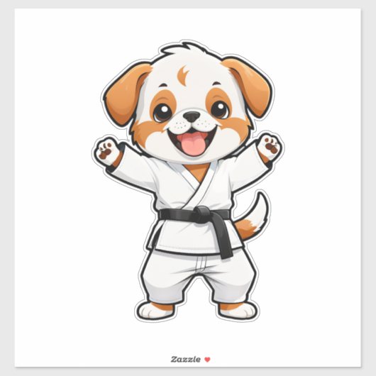 空手着の喜ぶキャラクター子犬 シール (シート)