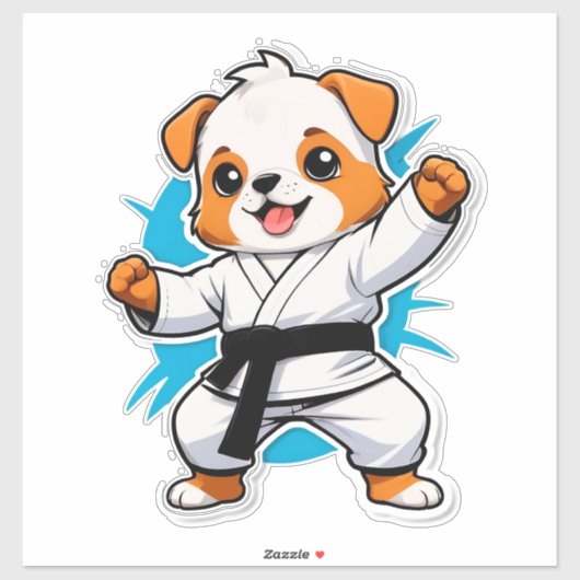 空手着の喜ぶキャラクター子犬 シール (シート)