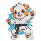 空手着の喜ぶキャラクター子犬 シール (正面)