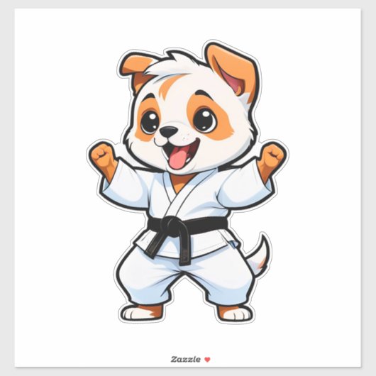 空手着の喜ぶキャラクター子犬 シール (シート)