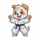 空手着の喜ぶキャラクター子犬 シール (正面)