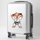 空手着の喜ぶキャラクター子犬 シール (スーツケース)