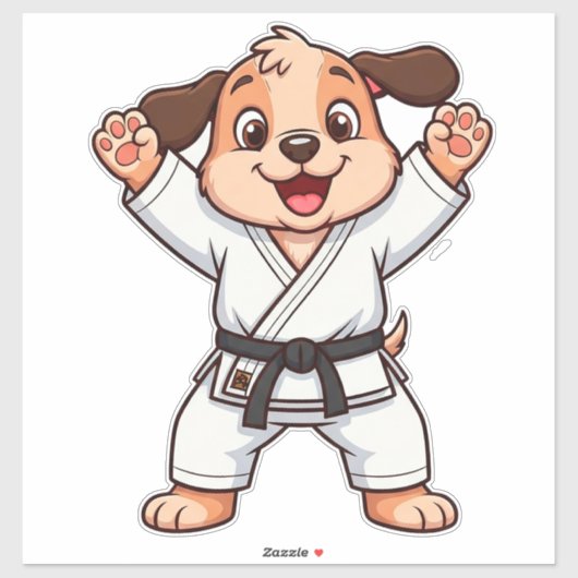 空手着の喜ぶキャラクター子犬 シール (シート)
