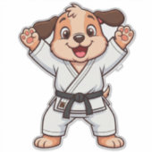 空手着の喜ぶキャラクター子犬 シール (正面)