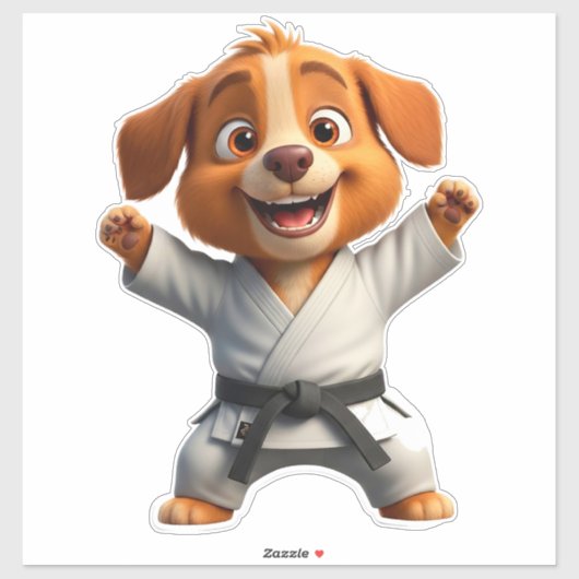 空手着の喜ぶキャラクター子犬 シール (シート)
