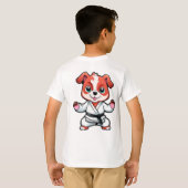 空手着を着たかわいいキャラクターの子犬 Tシャツ (裏面フル)
