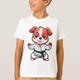 空手着を着たかわいいキャラクターの子犬 Tシャツ