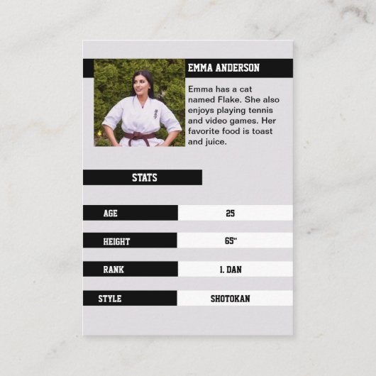 空手素朴黒帯木材トレーディングカード 名刺 (裏面)