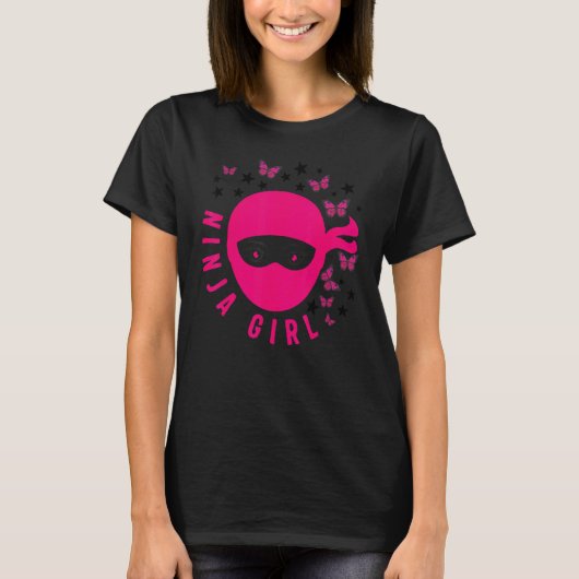 空手道の忍者少女バタフライ戦士空手 Tシャツ (正面)